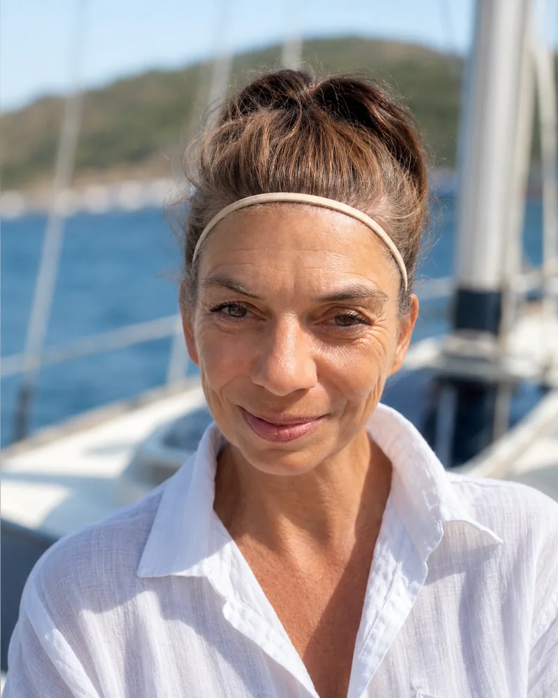 Doris Steinscherer auf dem Segelboot